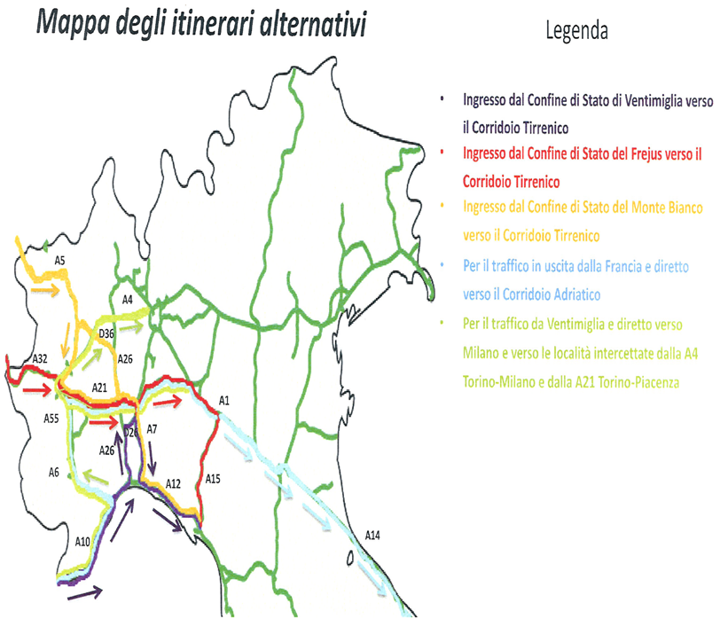 Mapa desvíos alternativos puente Génova