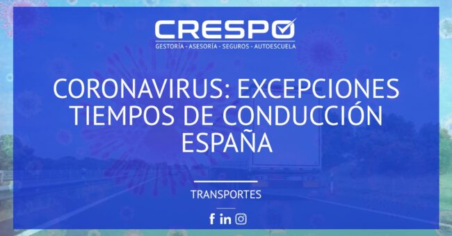 Coronavirus: excepciones tiempos conducción España