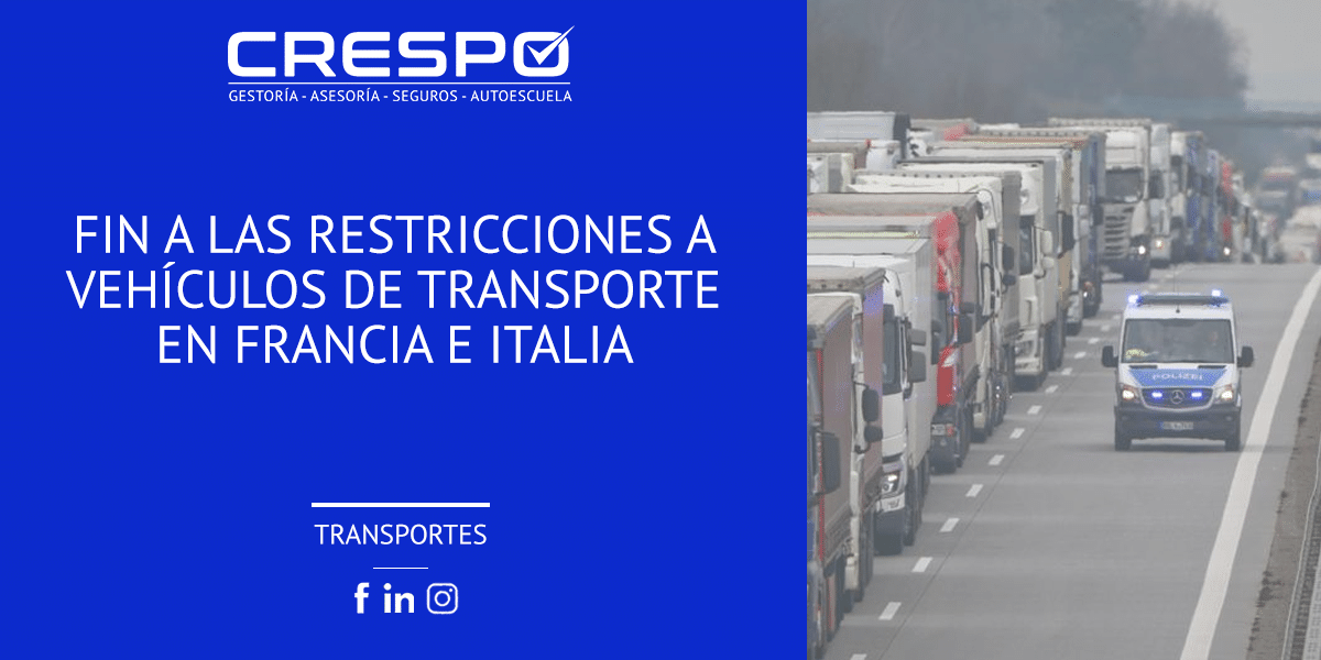 Fin restricciones vehículos de transporte francia e italia
