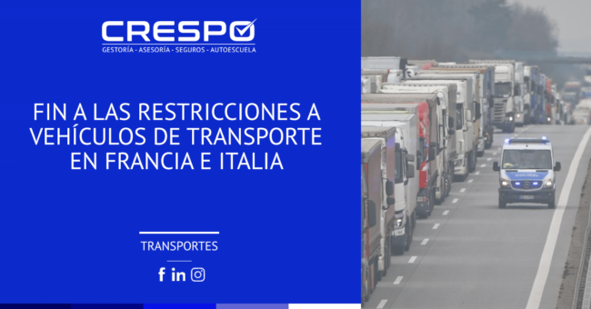 Fin restricciones vehículos de transporte francia e italia