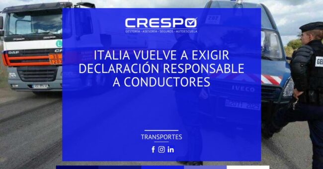 Italia vuelve a exigir la Declaración Responsable a conductores